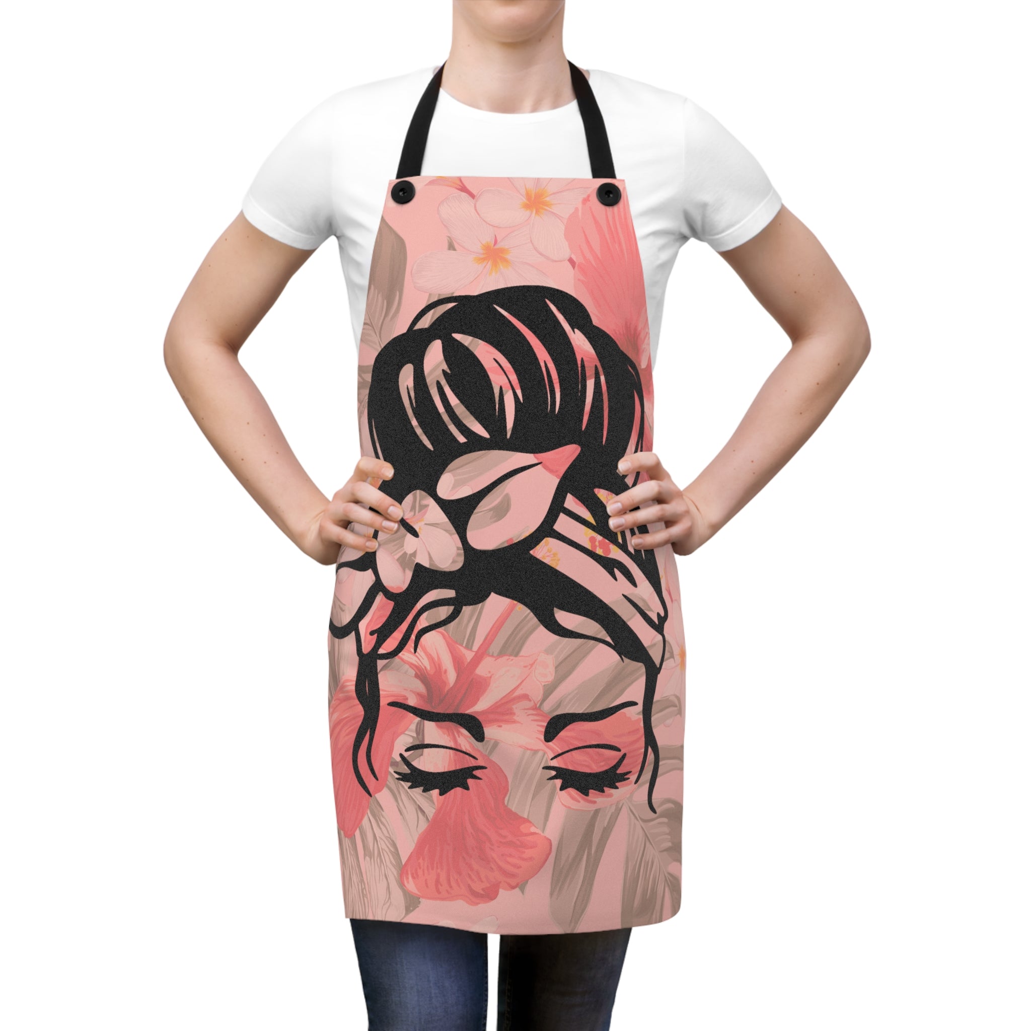 💖🌸 Vintage Woman Pink & Peach Floral Apron 🌷👩‍🍳