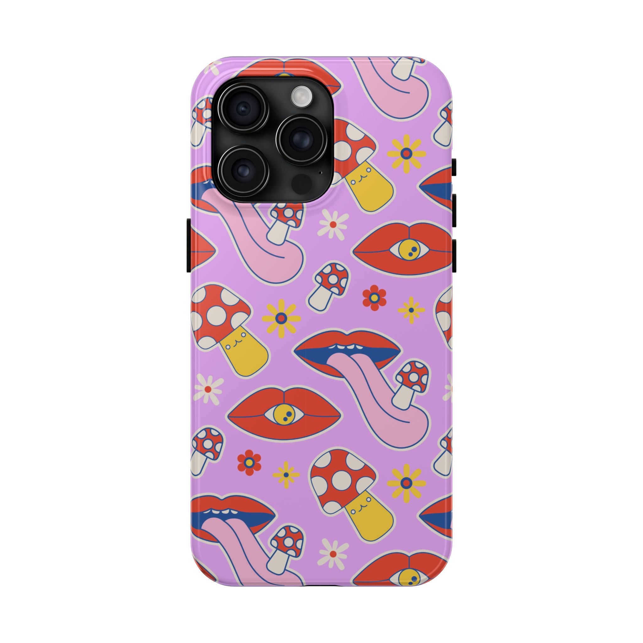 70s Lips Mushrooms Flower Power Purple Phone Case 💜🍄🌼