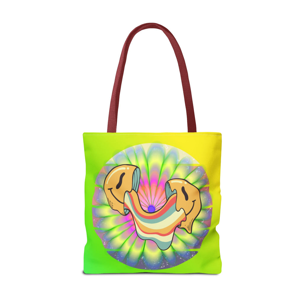 😊🌈 70s Trippy Psychedelic Smiley Tie-Dye Tote Bag ✨🍄