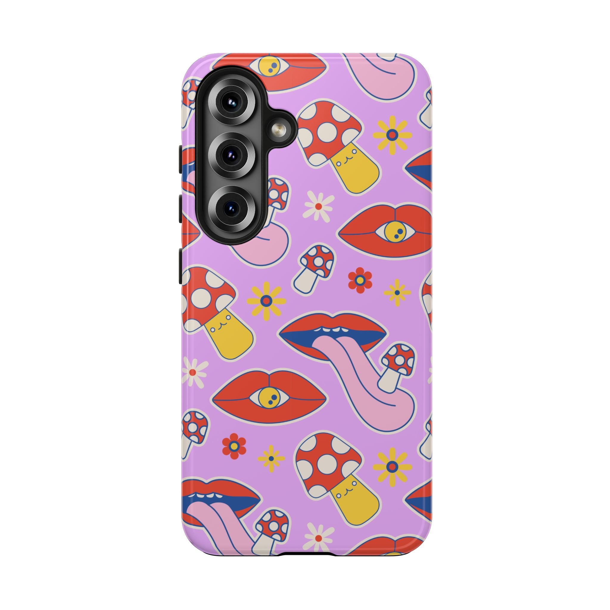 70s Lips Mushrooms Flower Power Purple Phone Case 💜🍄🌼
