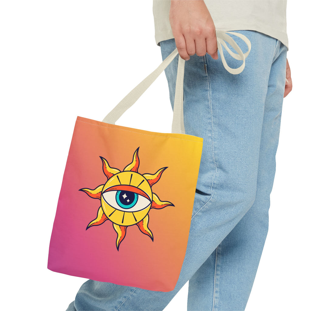 🌞👁️ 70s All-Seeing Eye Sun Design Tote Bag ✨🌿