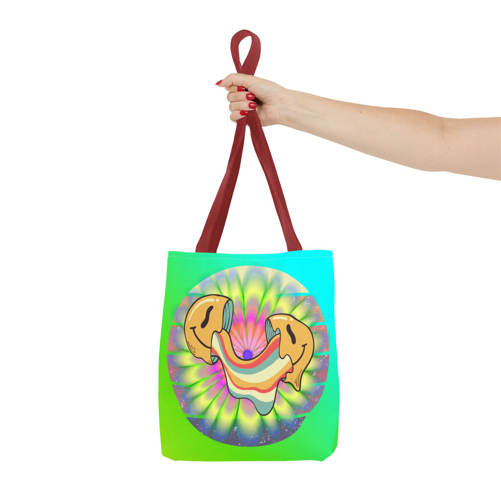 😊🌈 70s Trippy Psychedelic Smiley Tie-Dye Tote Bag ✨🍄