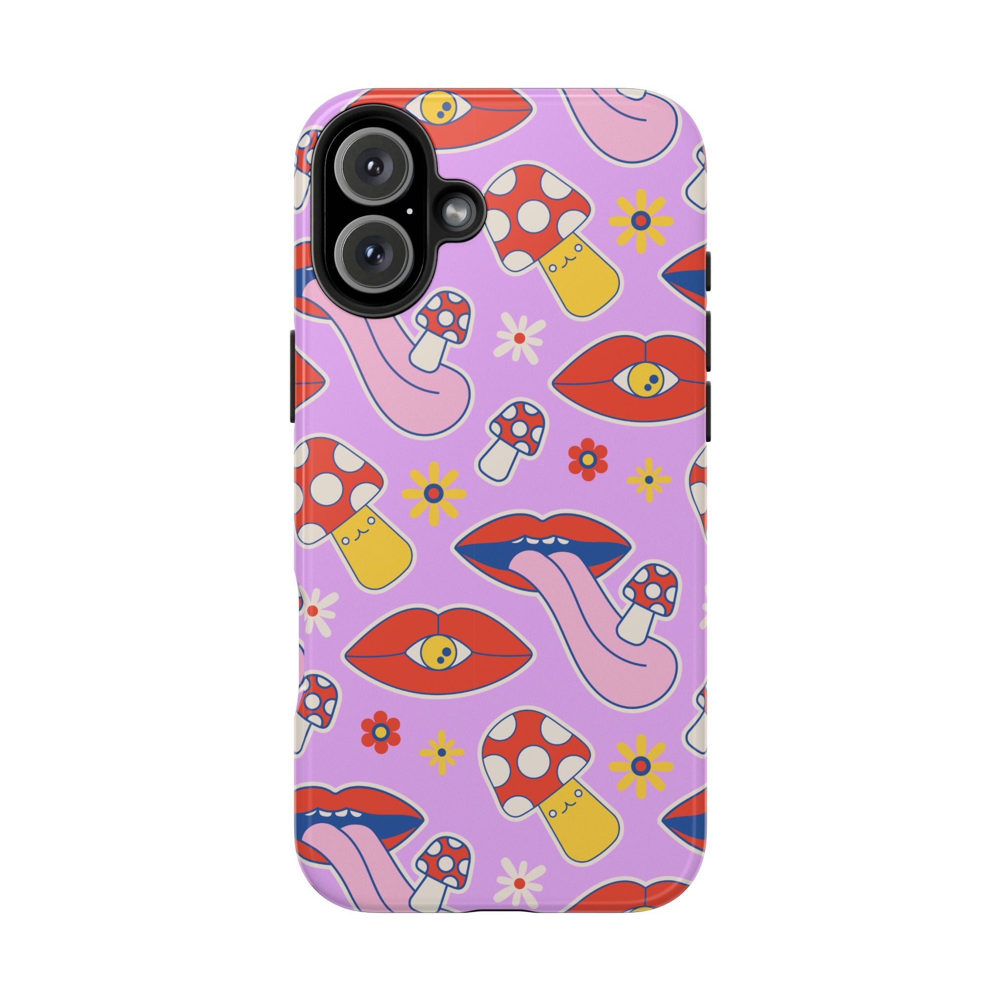 70s Lips Mushrooms Flower Power Purple Phone Case 💜🍄🌼