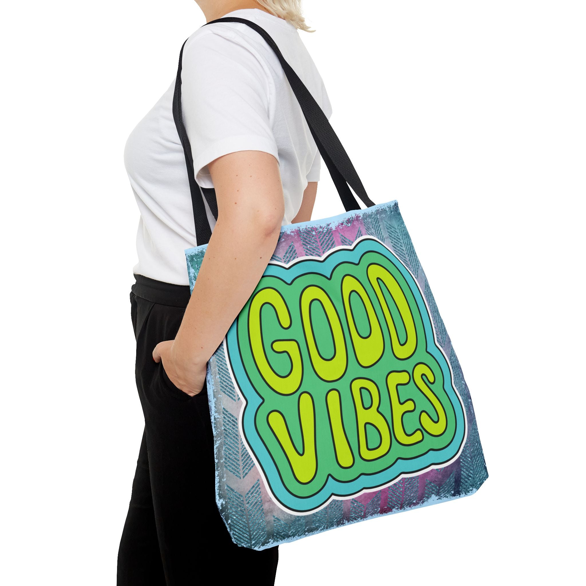 💚 70s Good Vibes Green & Blue Retro Throwback Tote Bag