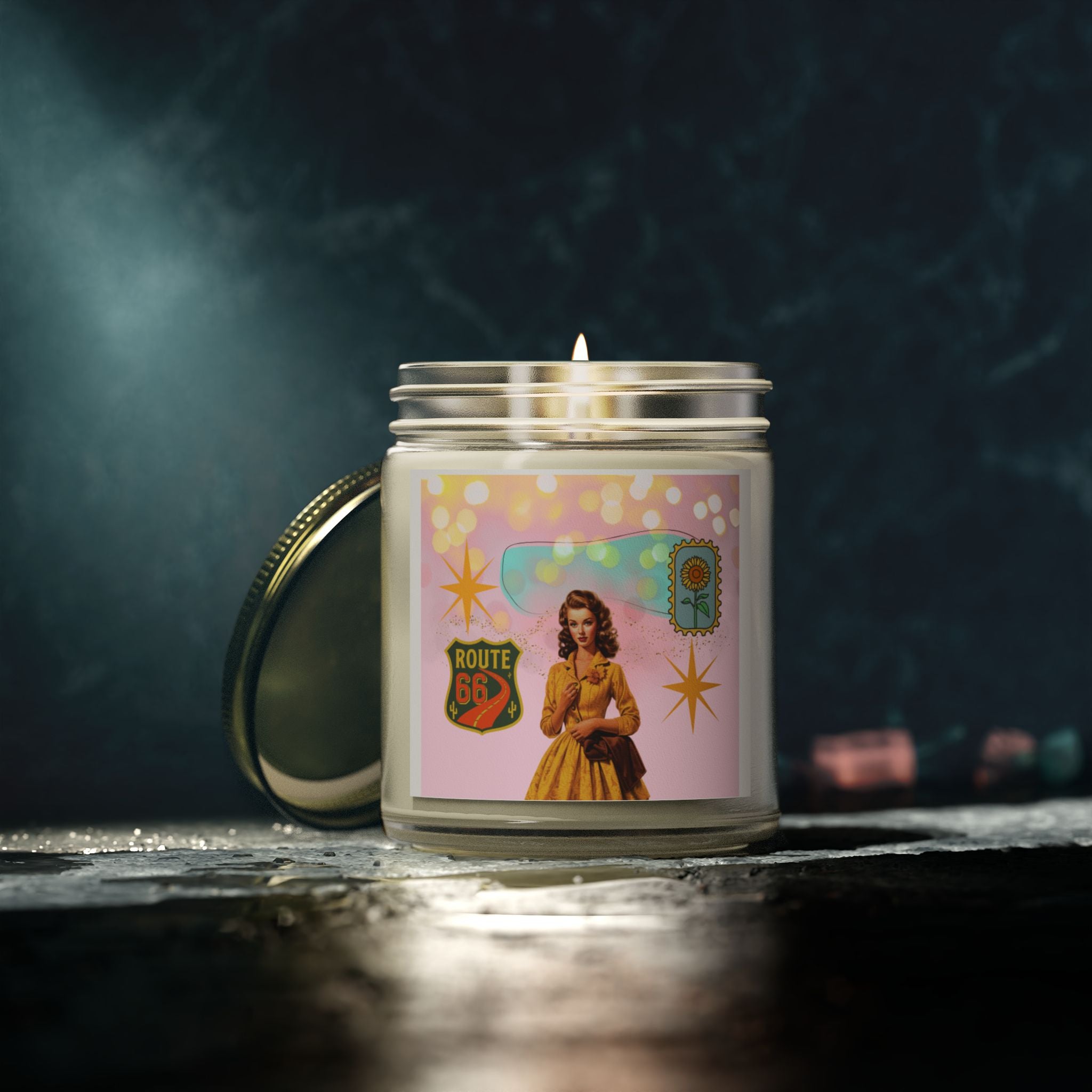 50s Route 66 Stamp Candle 🚗🕯️