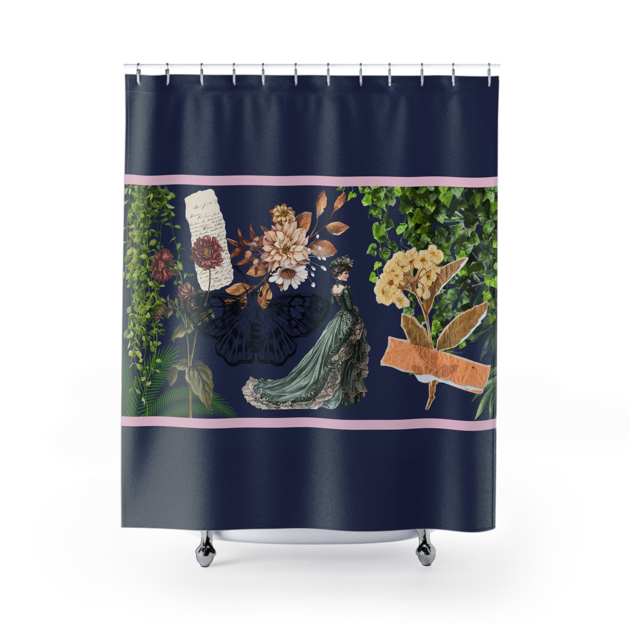 🦋 Vintage Era Plants Moth Lady Shower Curtain