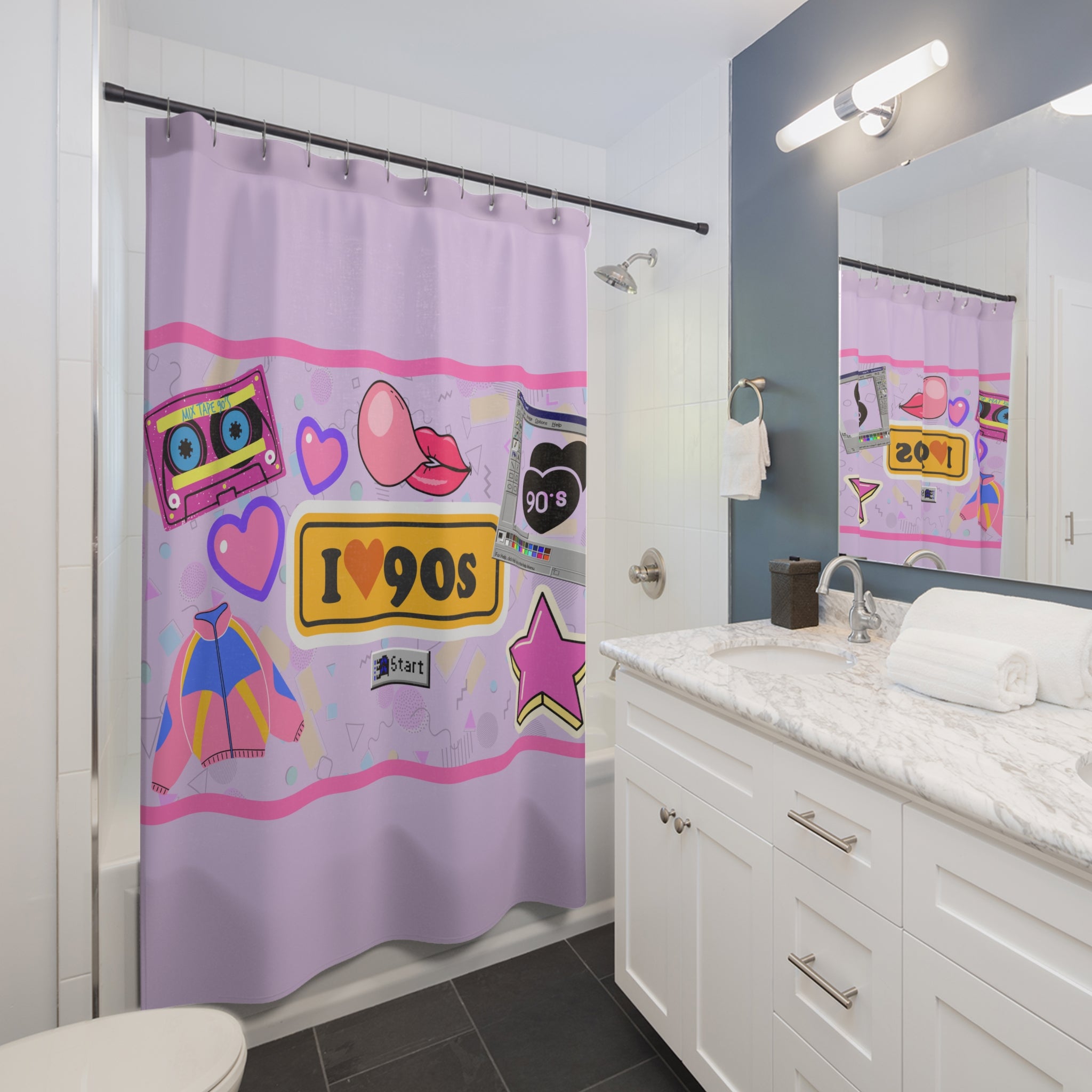 💖🌈 I Heart the 90s Elements Shower Curtain ✨🛁