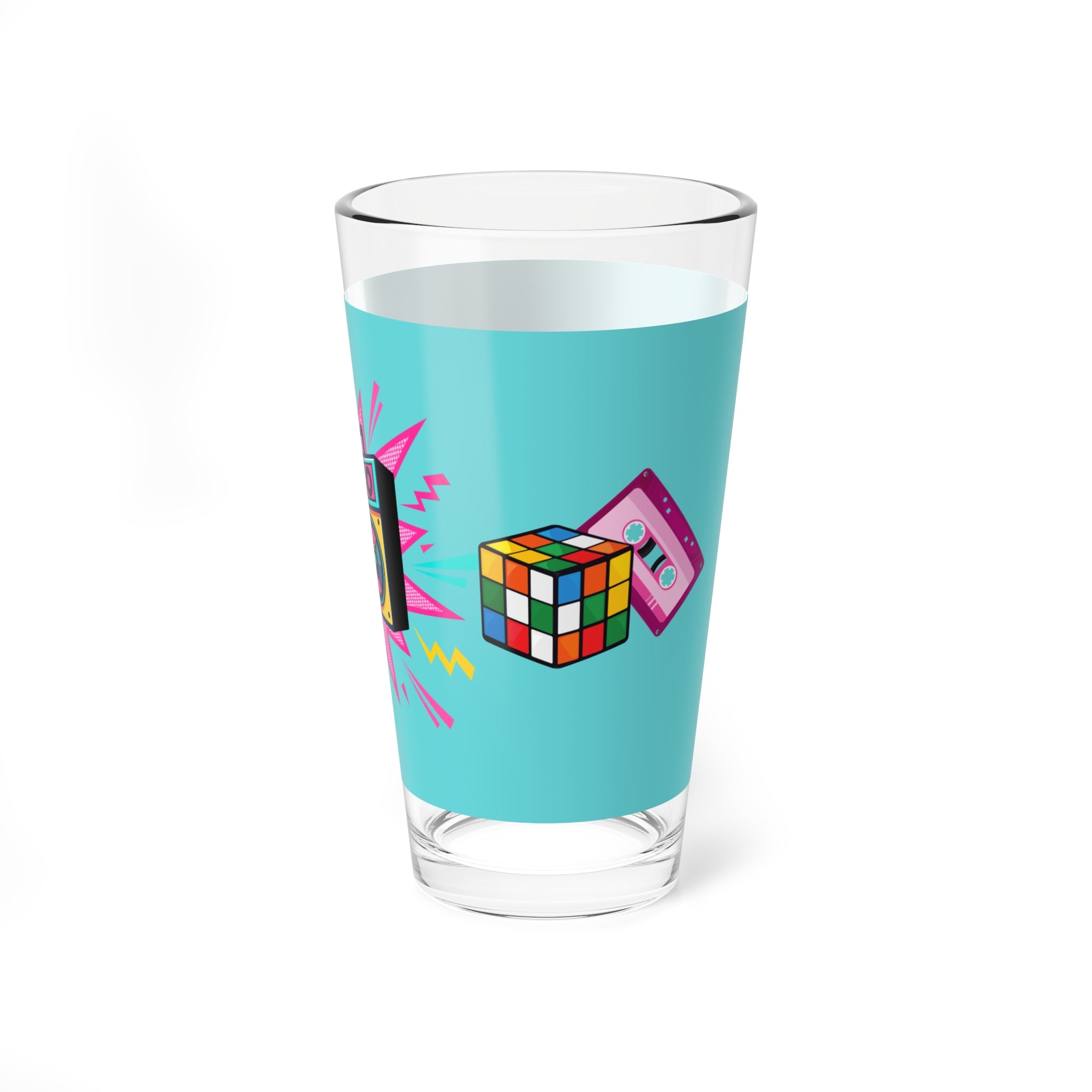 🎵 80s Boombox Mixtape Rubik’s Cube Glass