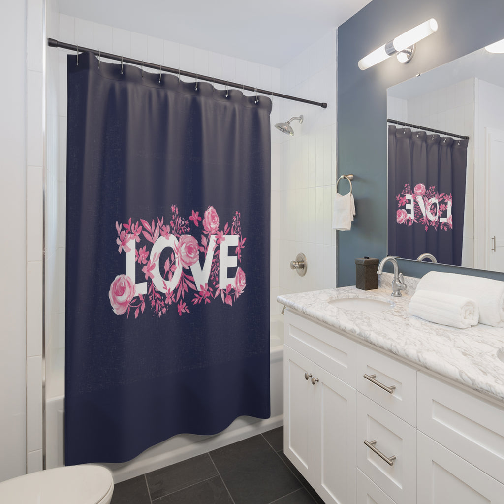 💖 Dark Navy Light Pink Love Shower Curtain