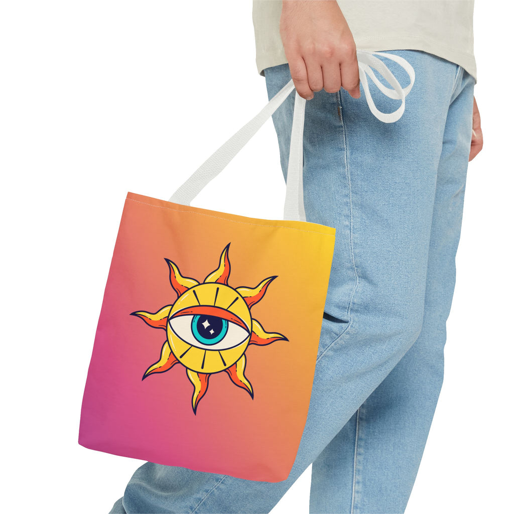 🌞👁️ 70s All-Seeing Eye Sun Design Tote Bag ✨🌿