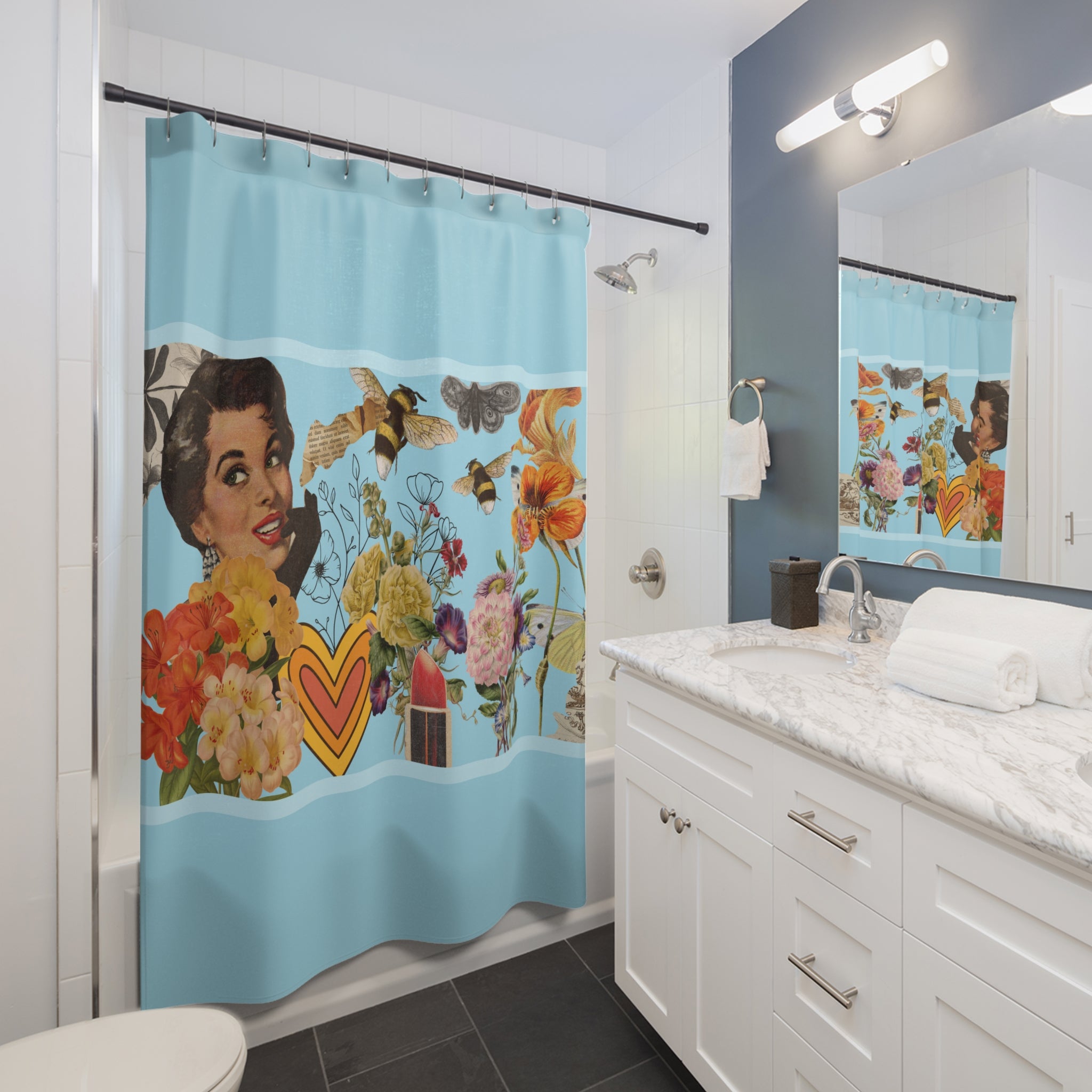 🌸🌿 50s Vintage Gal Nature Collection Shower Curtain ✨🛁