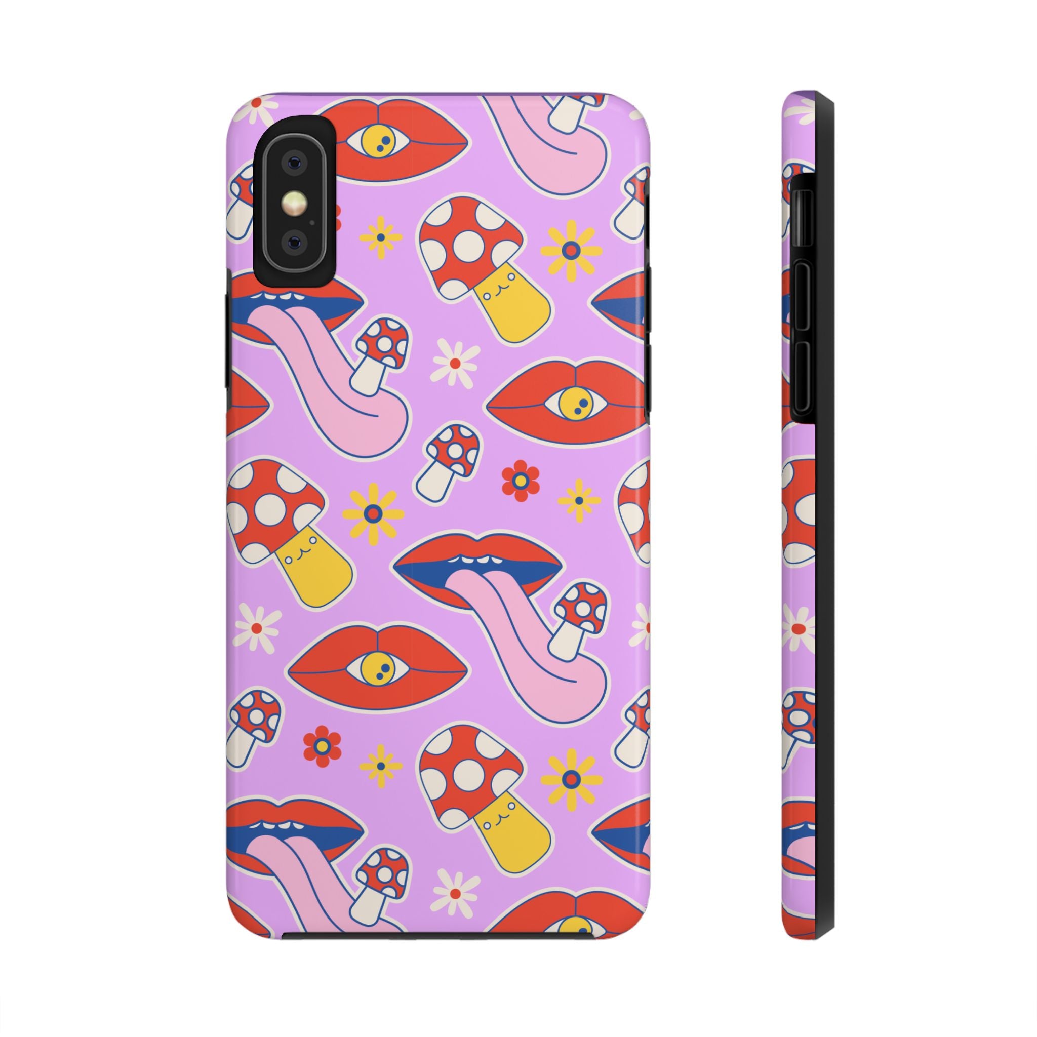 70s Lips Mushrooms Flower Power Purple Phone Case 💜🍄🌼