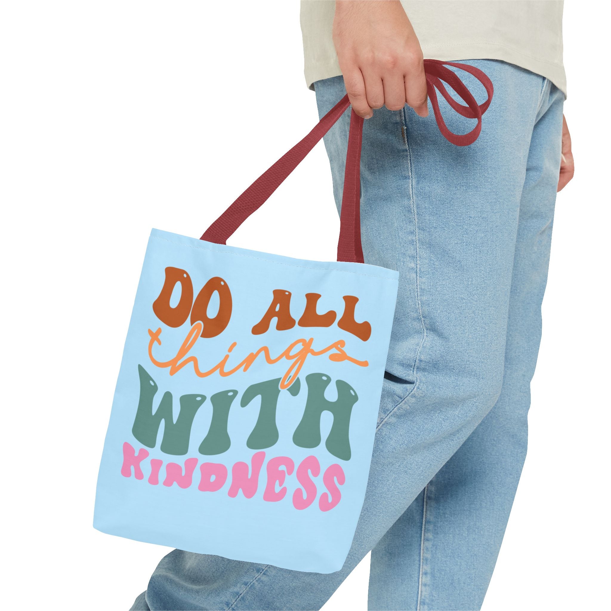 🌸 60s “Do All Things With Kindness” Retro Tote Bag – Baby Blue