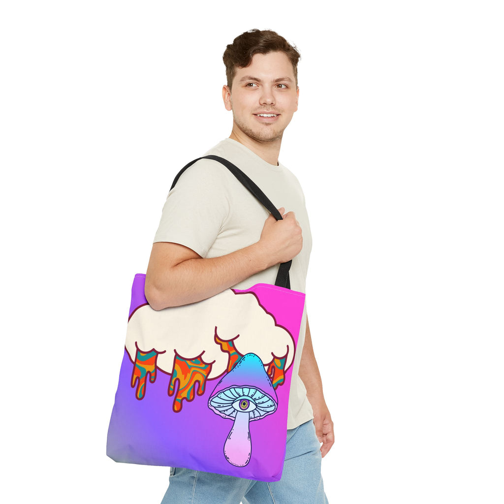 🍄☁️ 70s Trippy Cloud & Mushroom Tote Bag 🌈✨