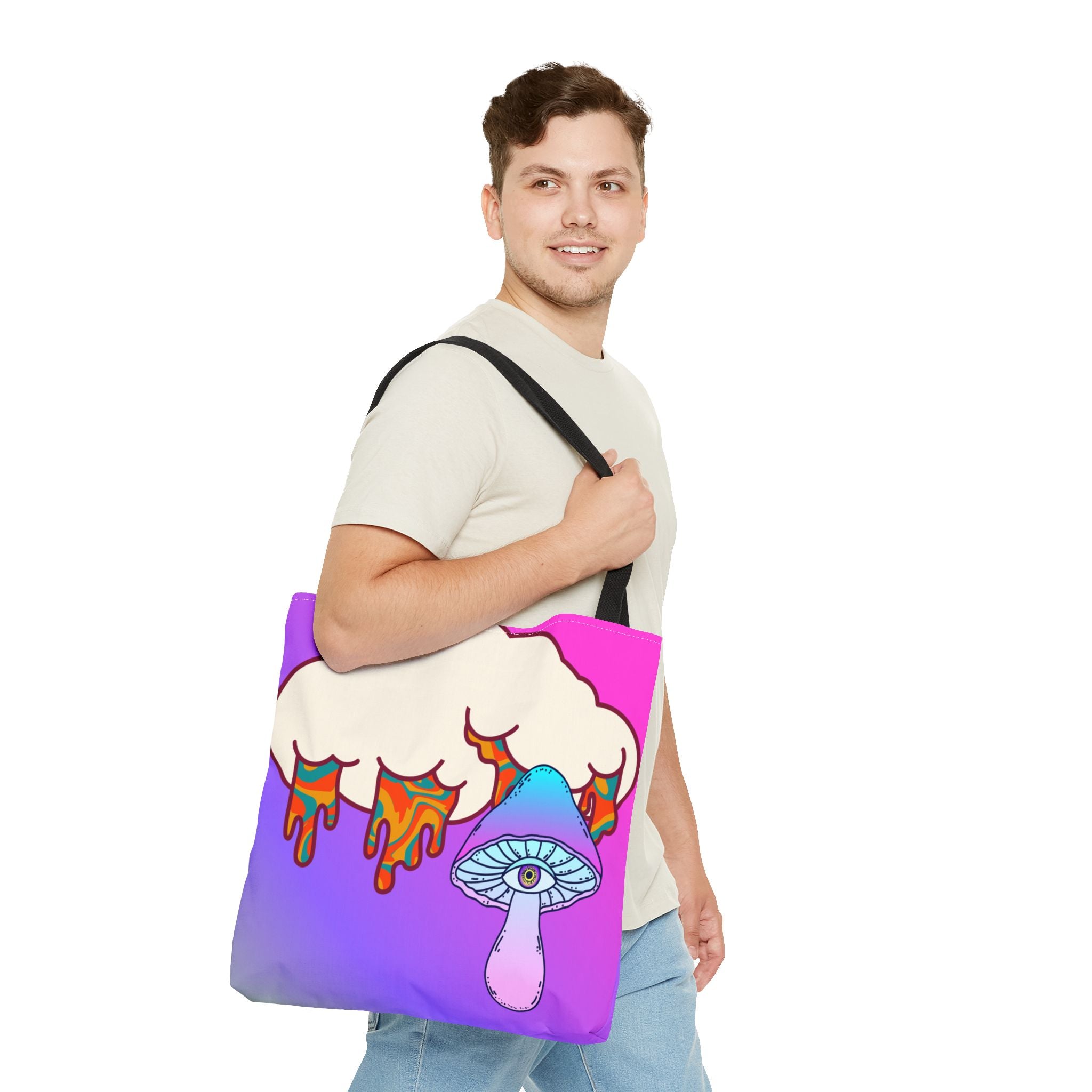 🍄☁️ 70s Trippy Cloud & Mushroom Tote Bag 🌈✨
