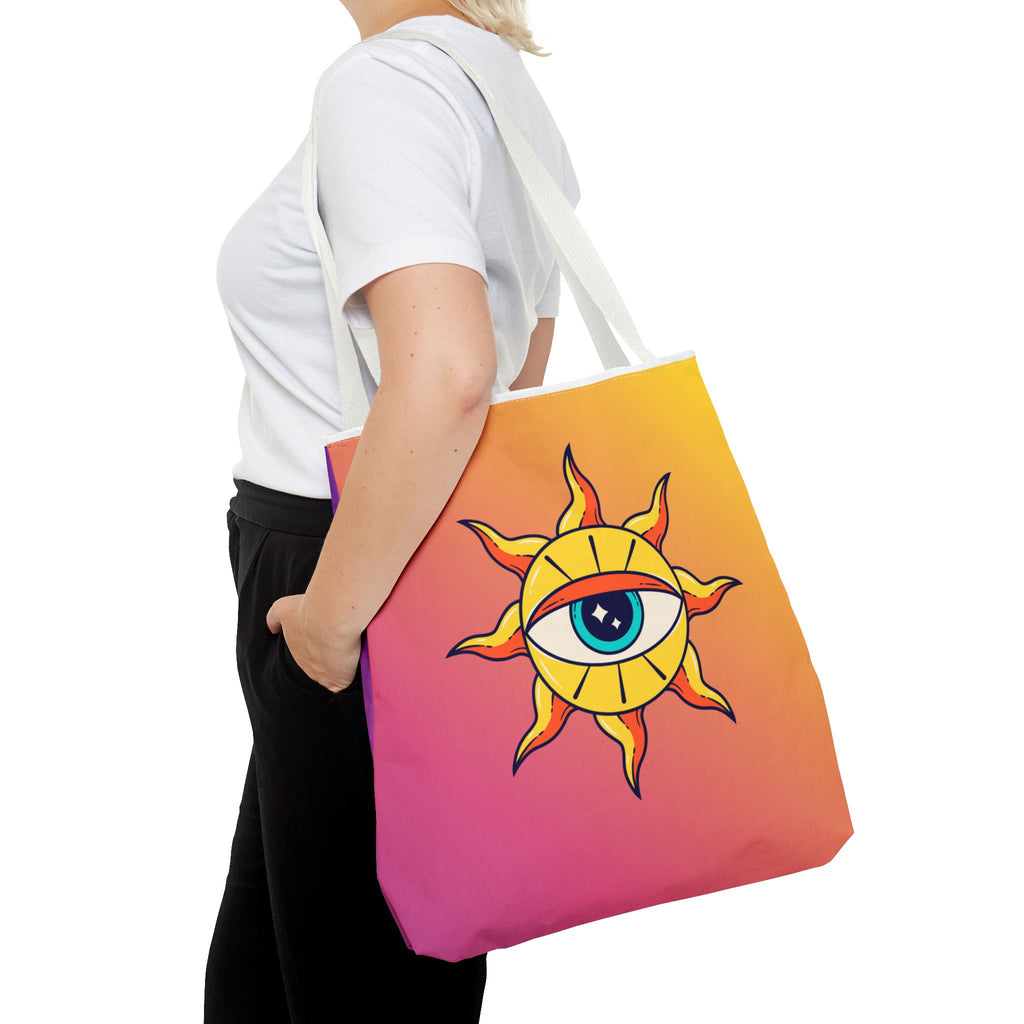 🌞👁️ 70s All-Seeing Eye Sun Design Tote Bag ✨🌿