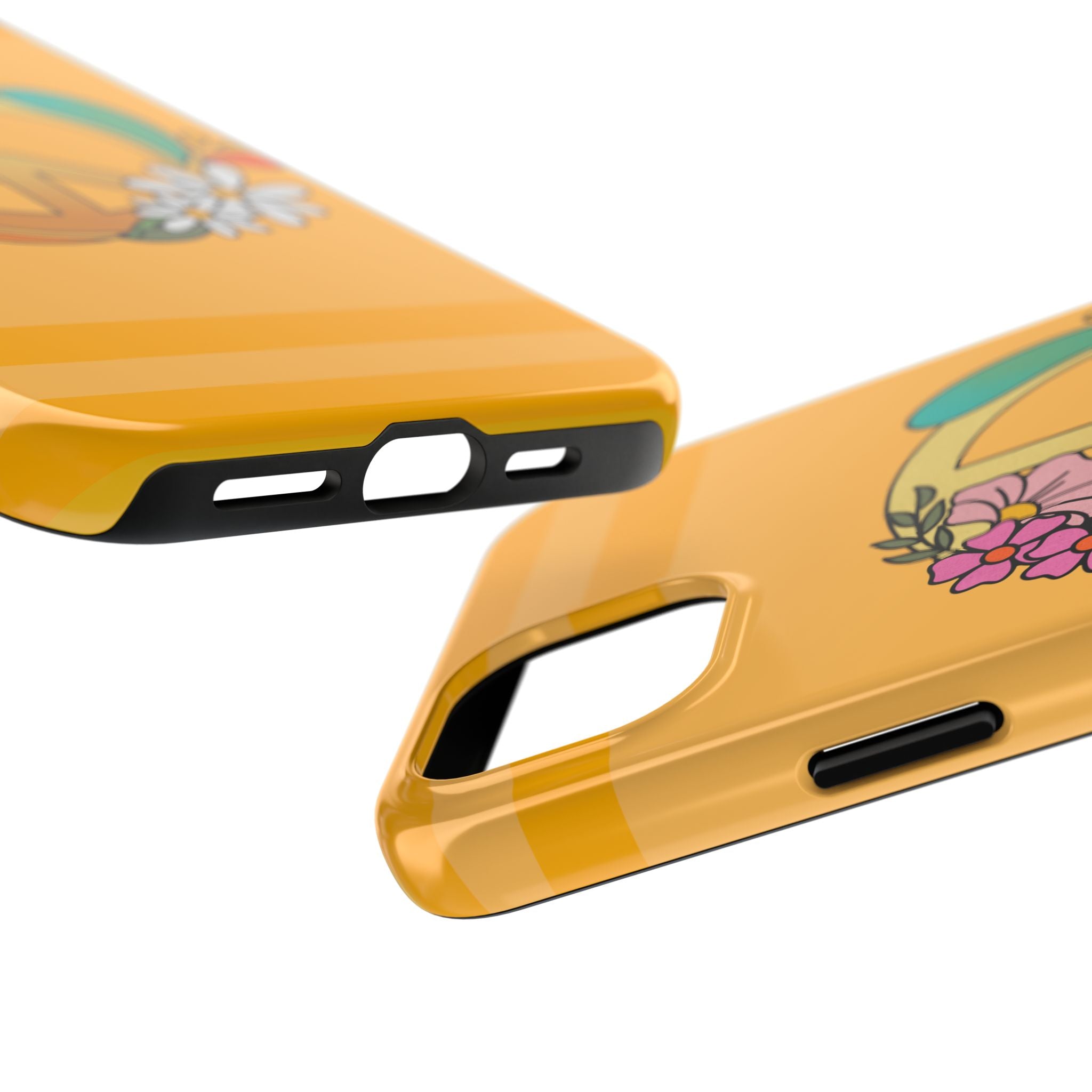 60s–70s Yellow Peace Sign Phone Case ✌️📱