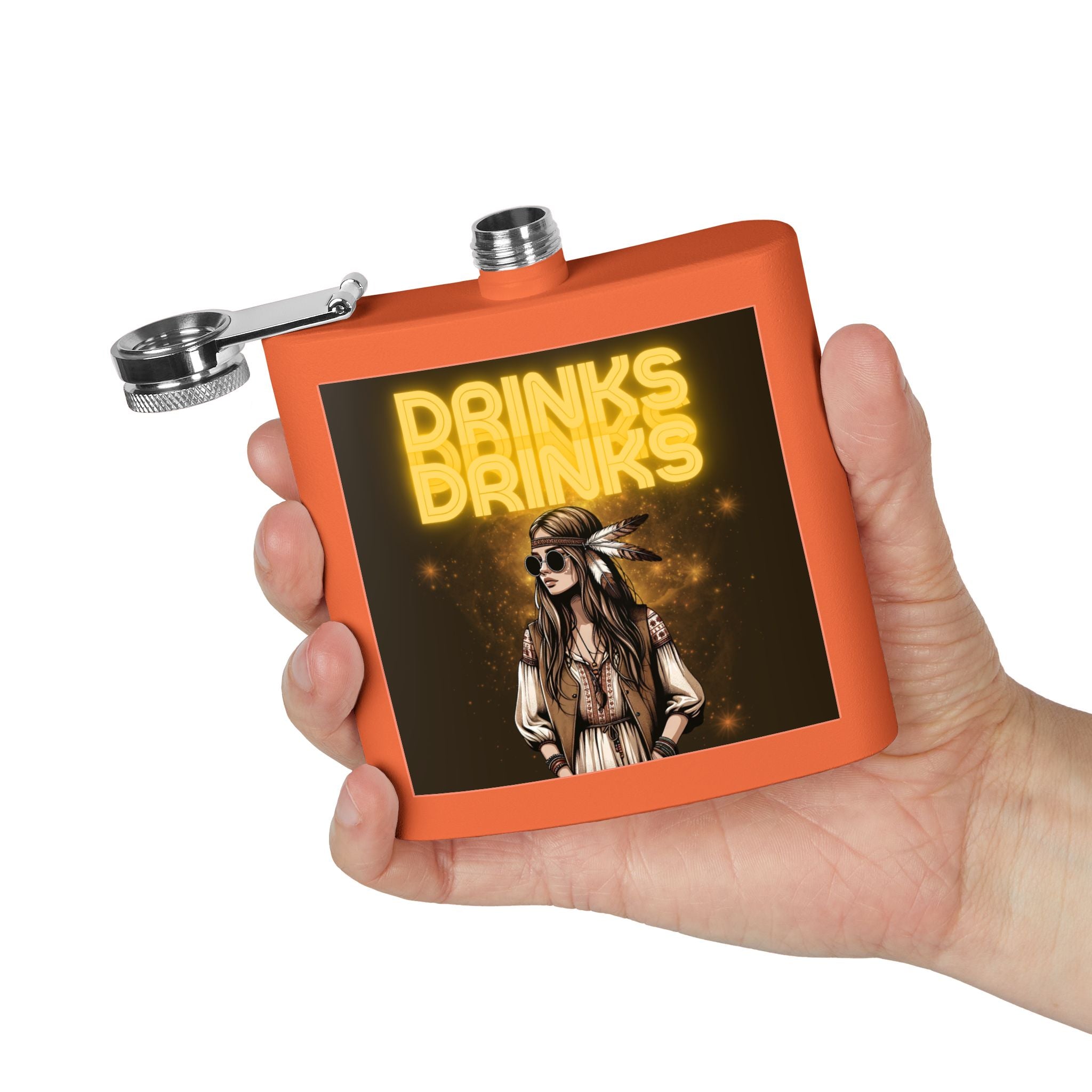 Drinks Drinks Drinks – Hippie Woman Vintage Flask