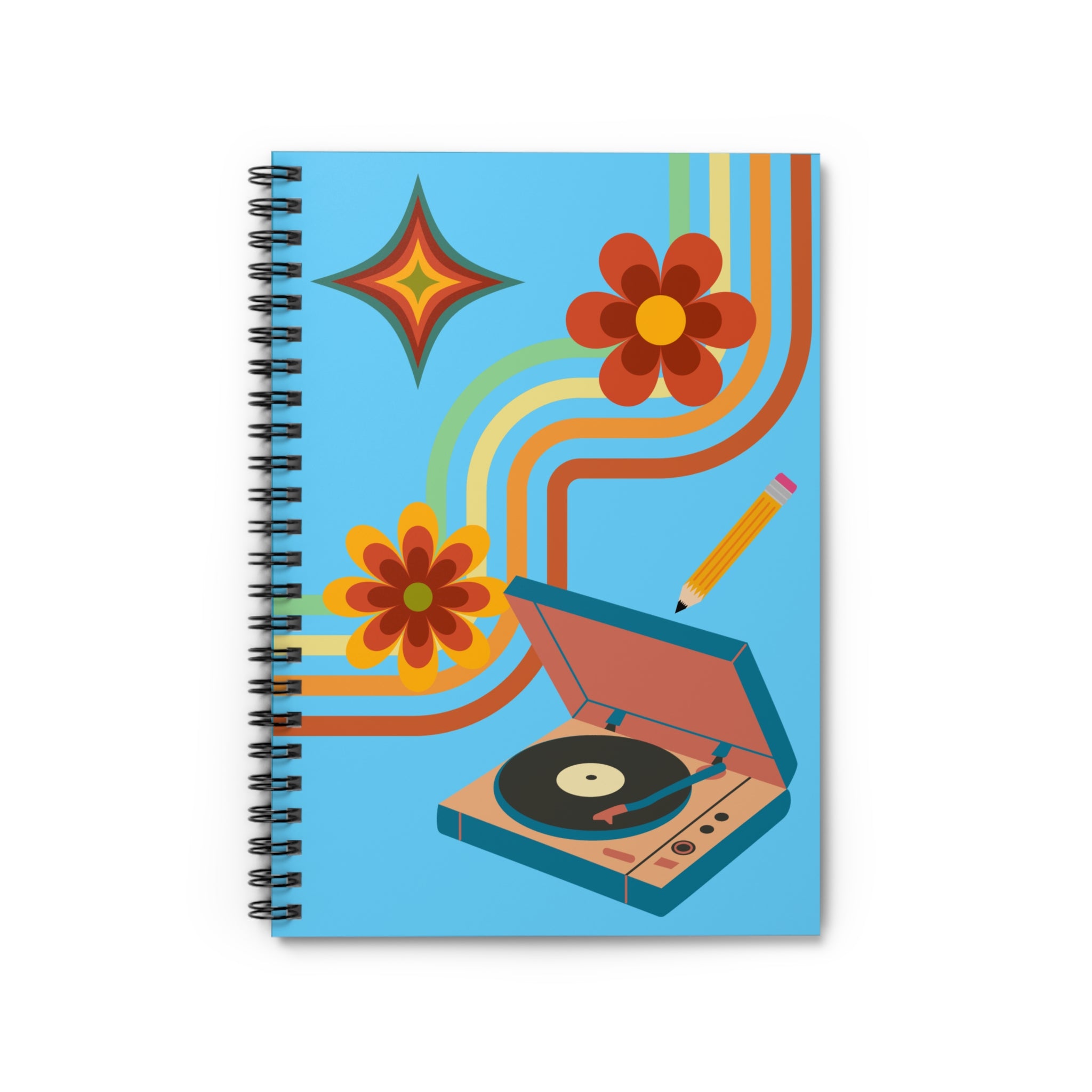 Retro Vibes Spiral Notebook | Music Lover Journal, Floral Design, Gift for Students, Stationery, Note Taking