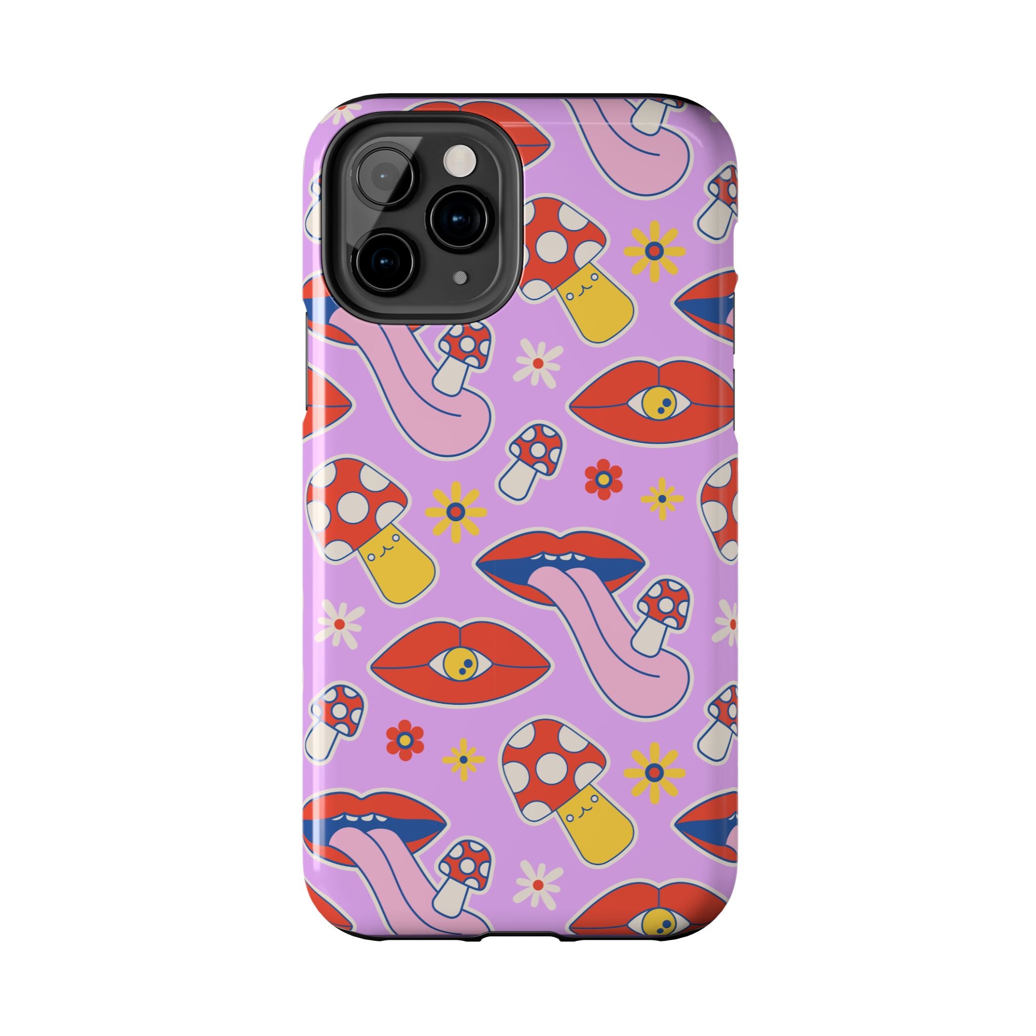 70s Lips Mushrooms Flower Power Purple Phone Case 💜🍄🌼