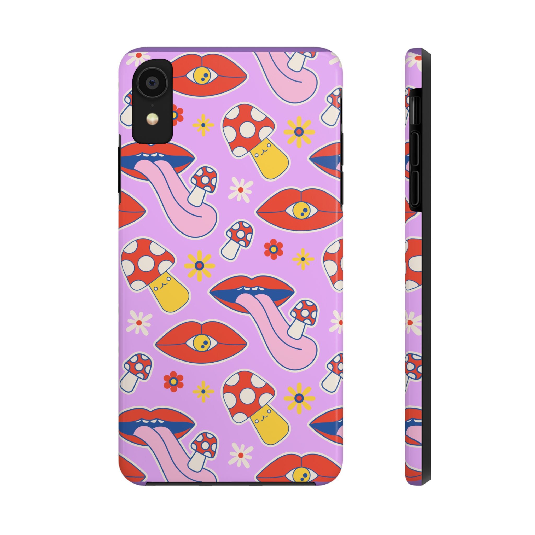 70s Lips Mushrooms Flower Power Purple Phone Case 💜🍄🌼