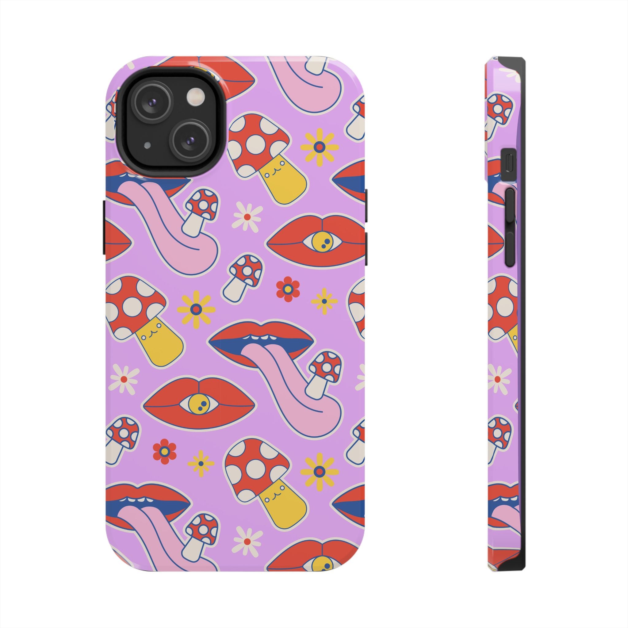 70s Lips Mushrooms Flower Power Purple Phone Case 💜🍄🌼