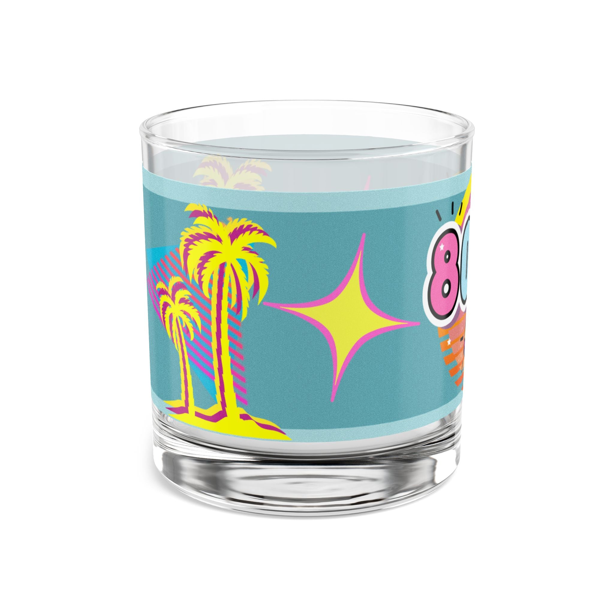 🌴🎉 80s Celebration Miami Palm Trees Glass 🌅✨