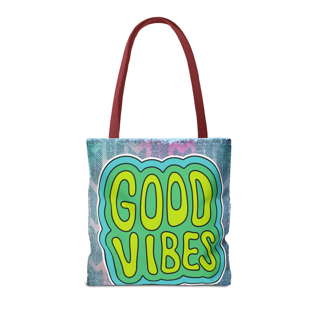 💚 70s Good Vibes Green & Blue Retro Throwback Tote Bag