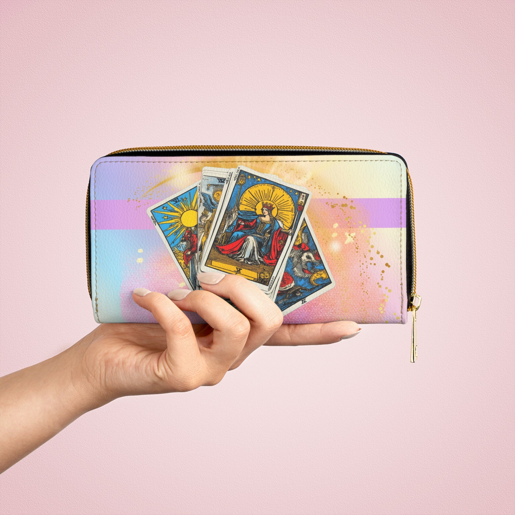 60s–70s Tarot Magic (Major Arcana) Iridescent Gold Shine Wallet 🔮✨🌙