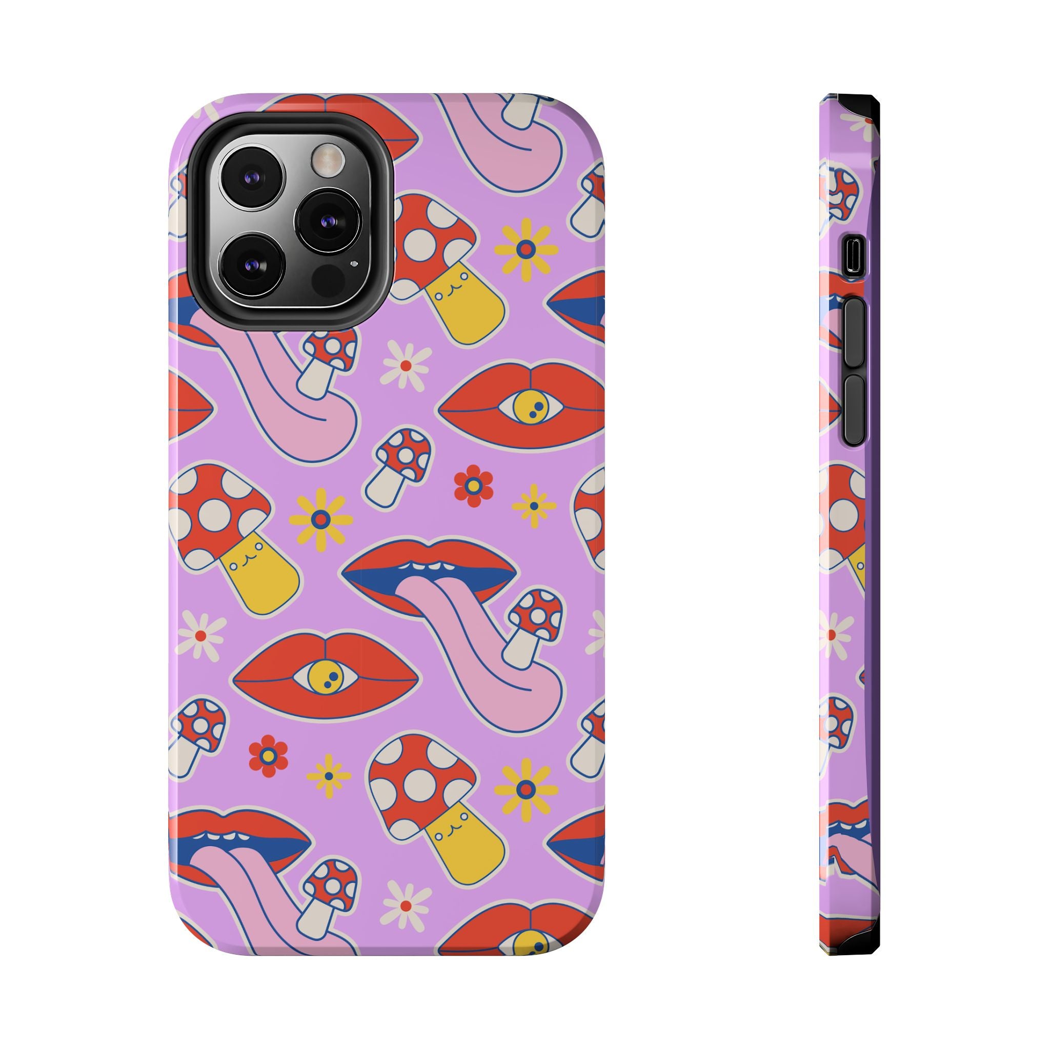 70s Lips Mushrooms Flower Power Purple Phone Case 💜🍄🌼