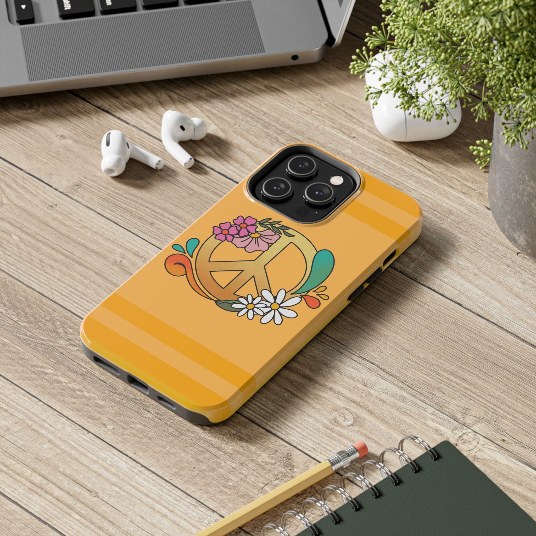 60s–70s Yellow Peace Sign Phone Case ✌️📱