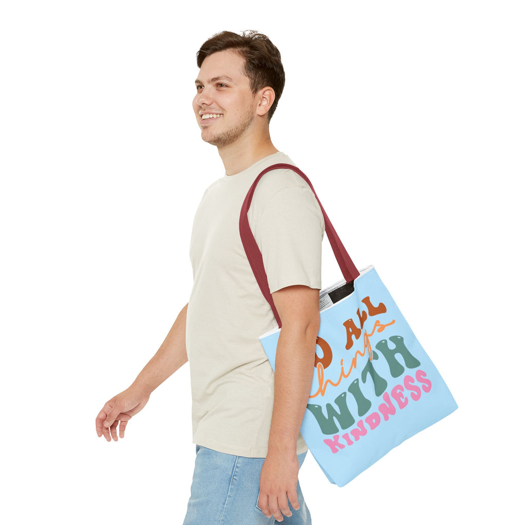 🌸 60s “Do All Things With Kindness” Retro Tote Bag – Baby Blue