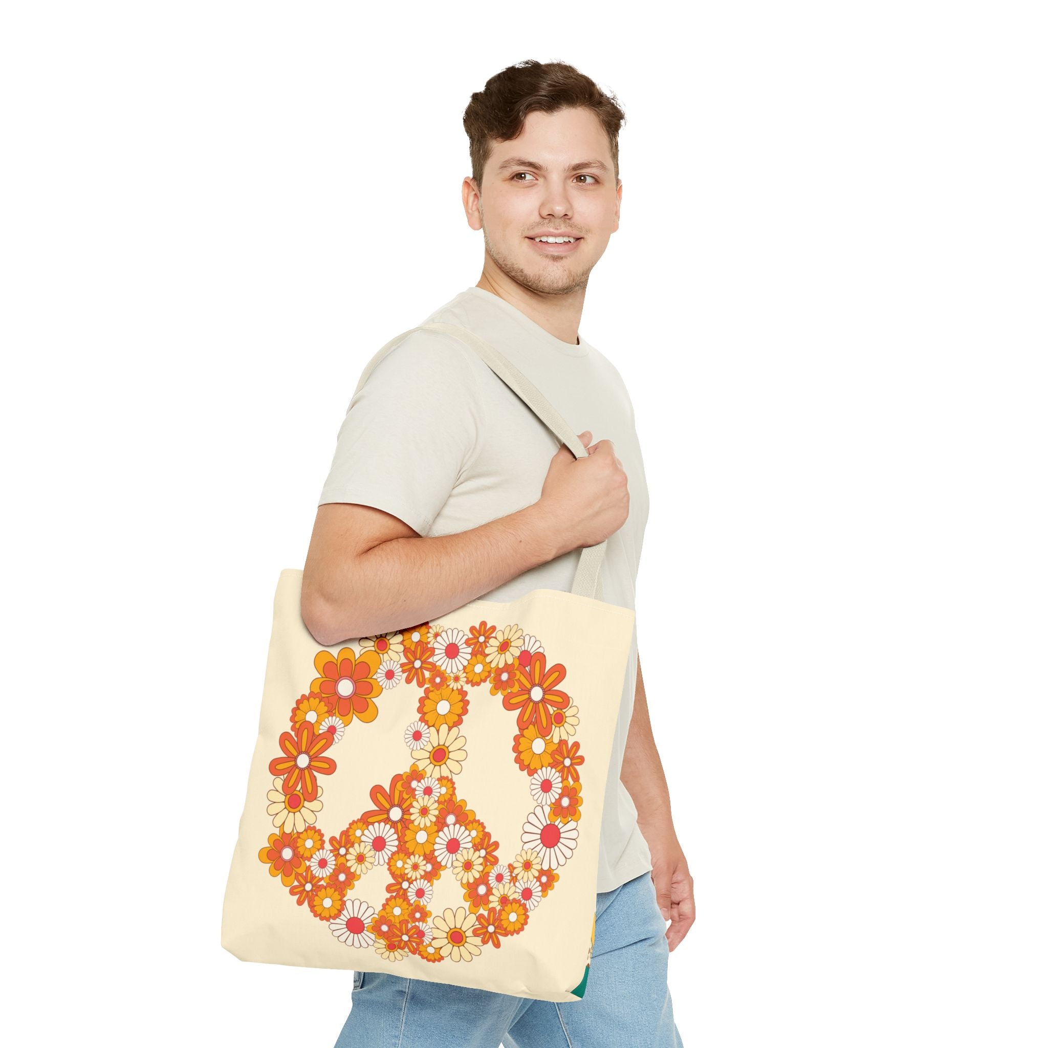 ✌️ 70s Floral Hippie Peace Sign Tote Bag
