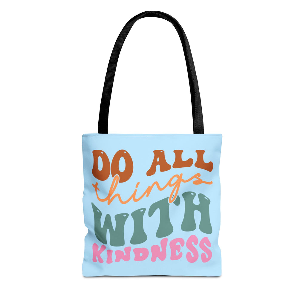 🌸 60s “Do All Things With Kindness” Retro Tote Bag – Baby Blue
