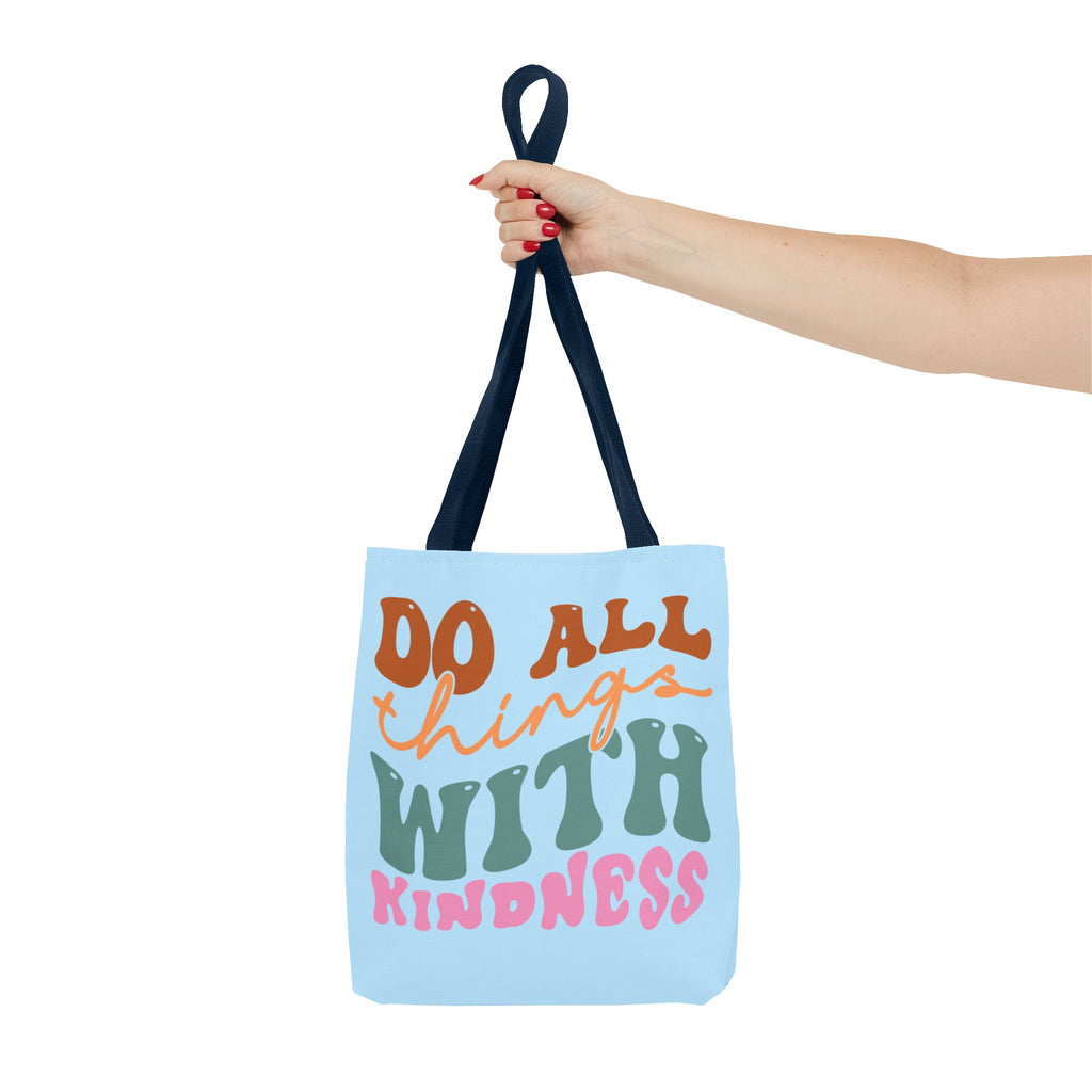 🌸 60s “Do All Things With Kindness” Retro Tote Bag – Baby Blue