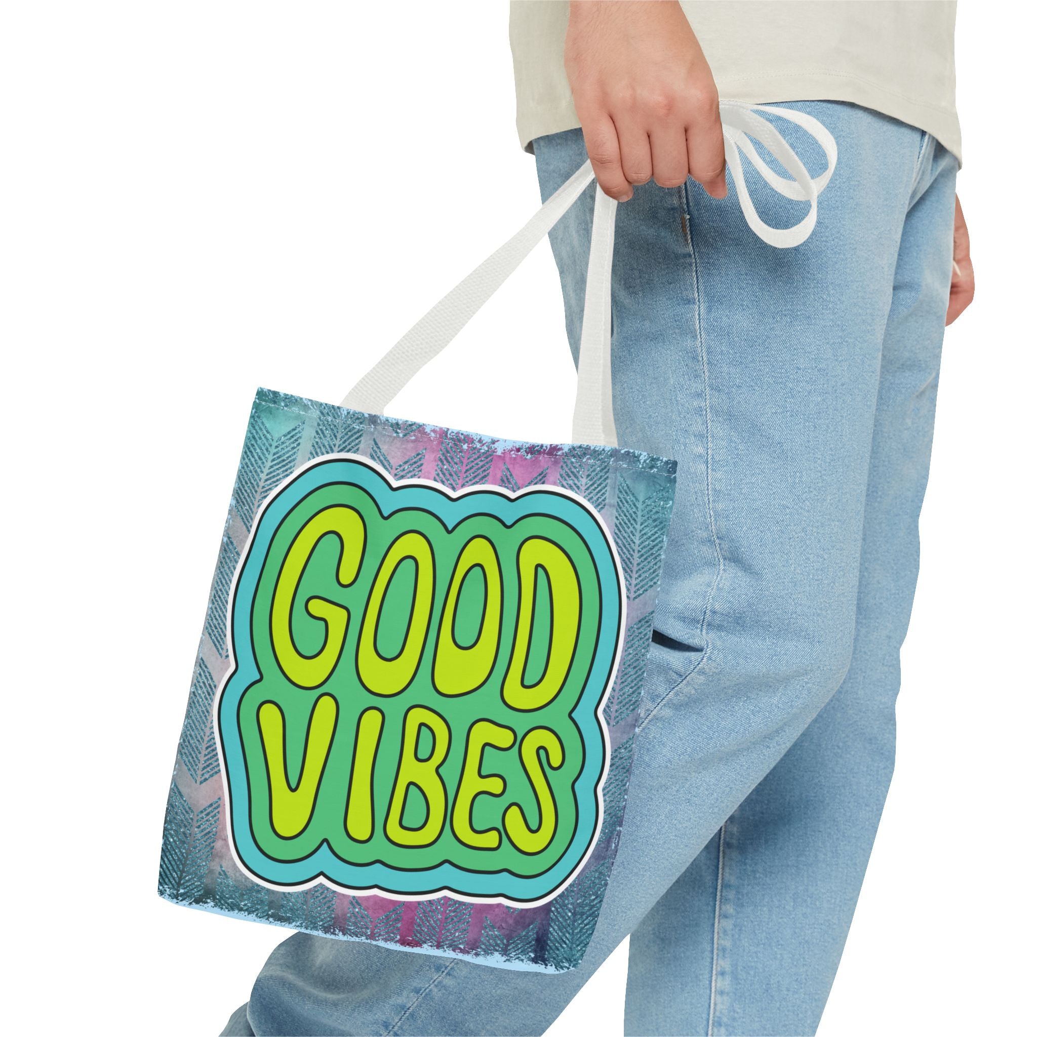 💚 70s Good Vibes Green & Blue Retro Throwback Tote Bag