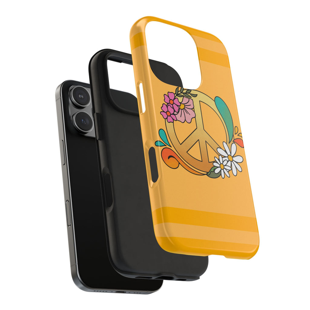 60s–70s Yellow Peace Sign Phone Case ✌️📱