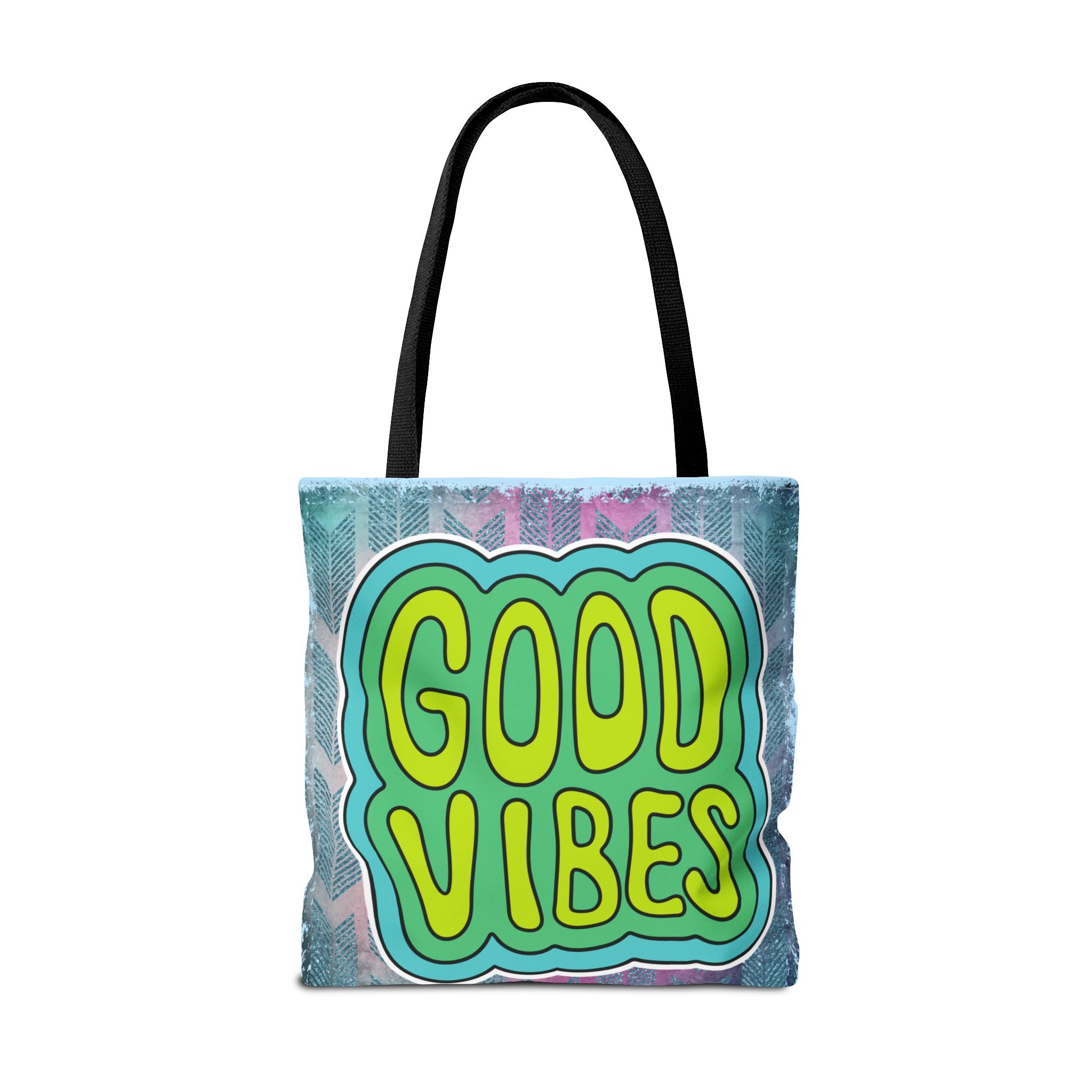 💚 70s Good Vibes Green & Blue Retro Throwback Tote Bag