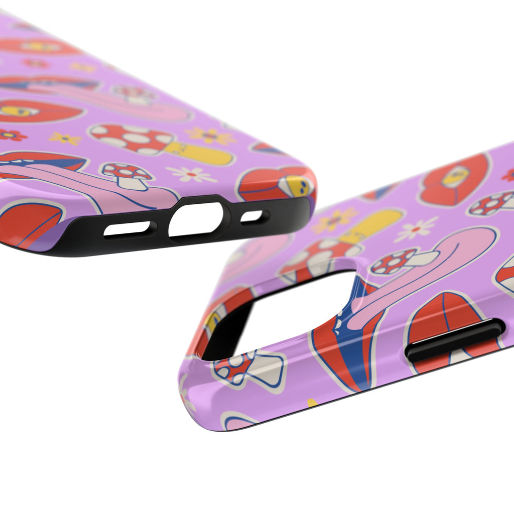 70s Lips Mushrooms Flower Power Purple Phone Case 💜🍄🌼