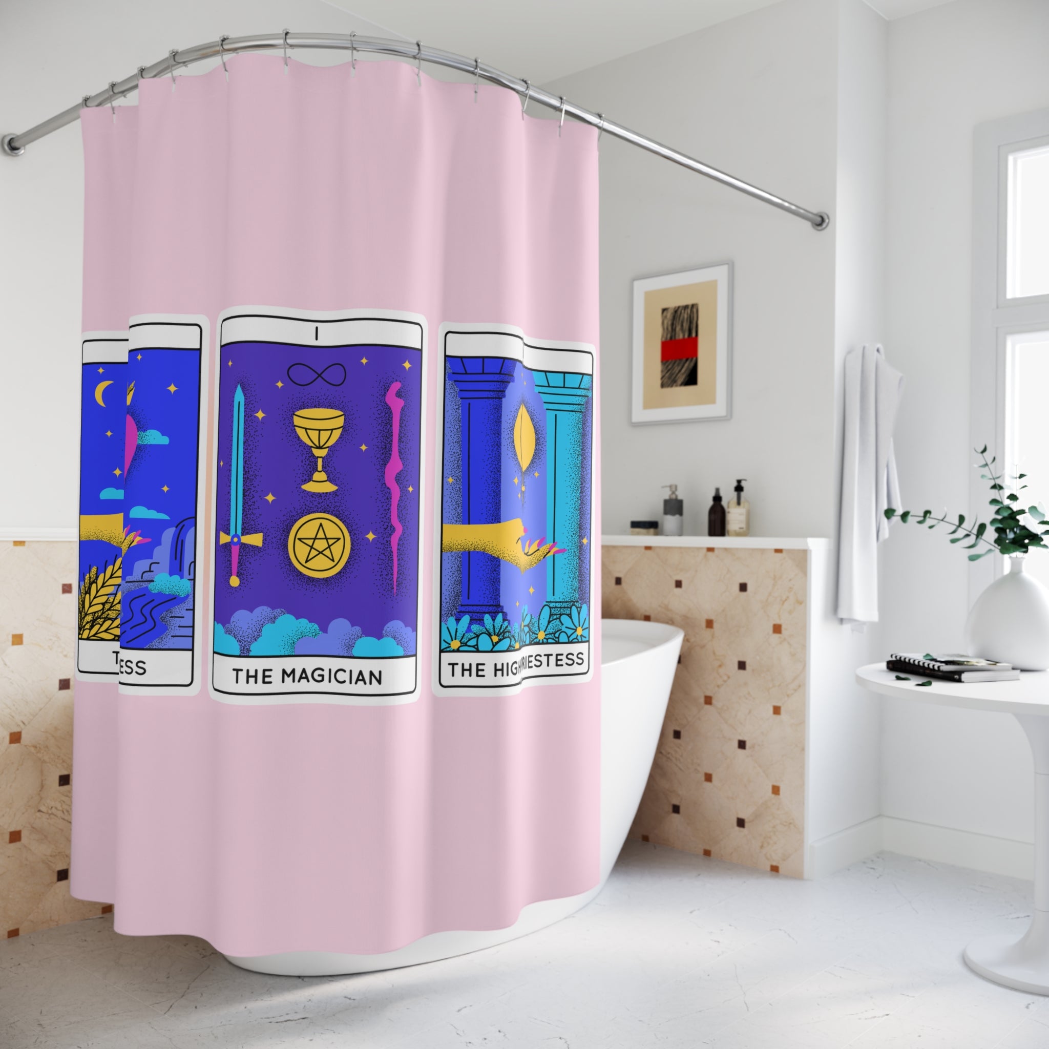 🔮✨ 90s-Y2K Tarot Card Shower Curtain – Empress & Magician Design 🌿🛁