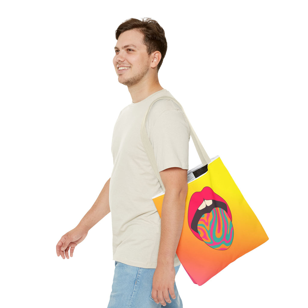 👄🌈 60s–70s Psychedelic Lips & Tongue Tote Bag ✨🍄