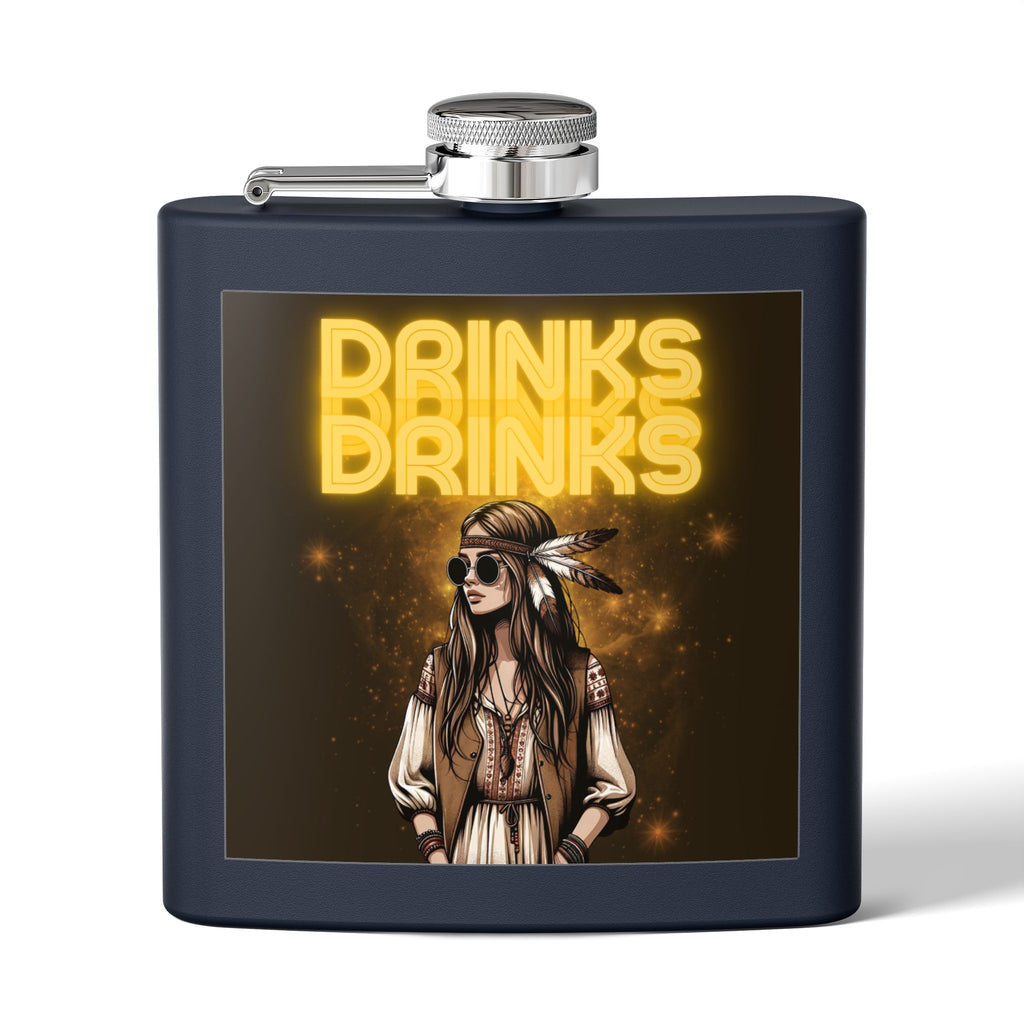 Drinks Drinks Drinks – Hippie Woman Vintage Flask