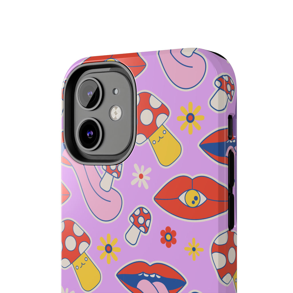 70s Lips Mushrooms Flower Power Purple Phone Case 💜🍄🌼