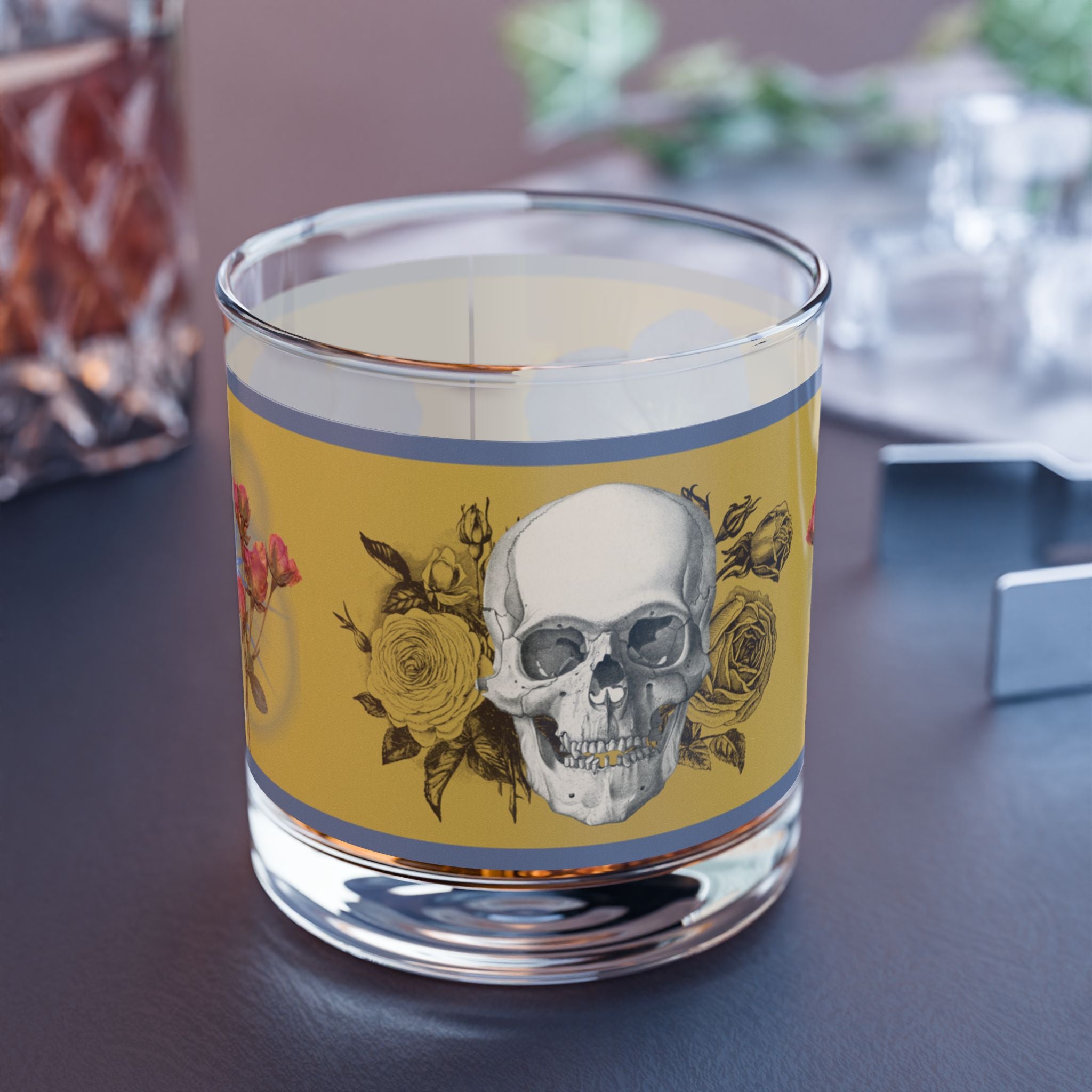 70s–80s Skull & Dried Flowers Glass – Retro Dark Floral 🌿💀
