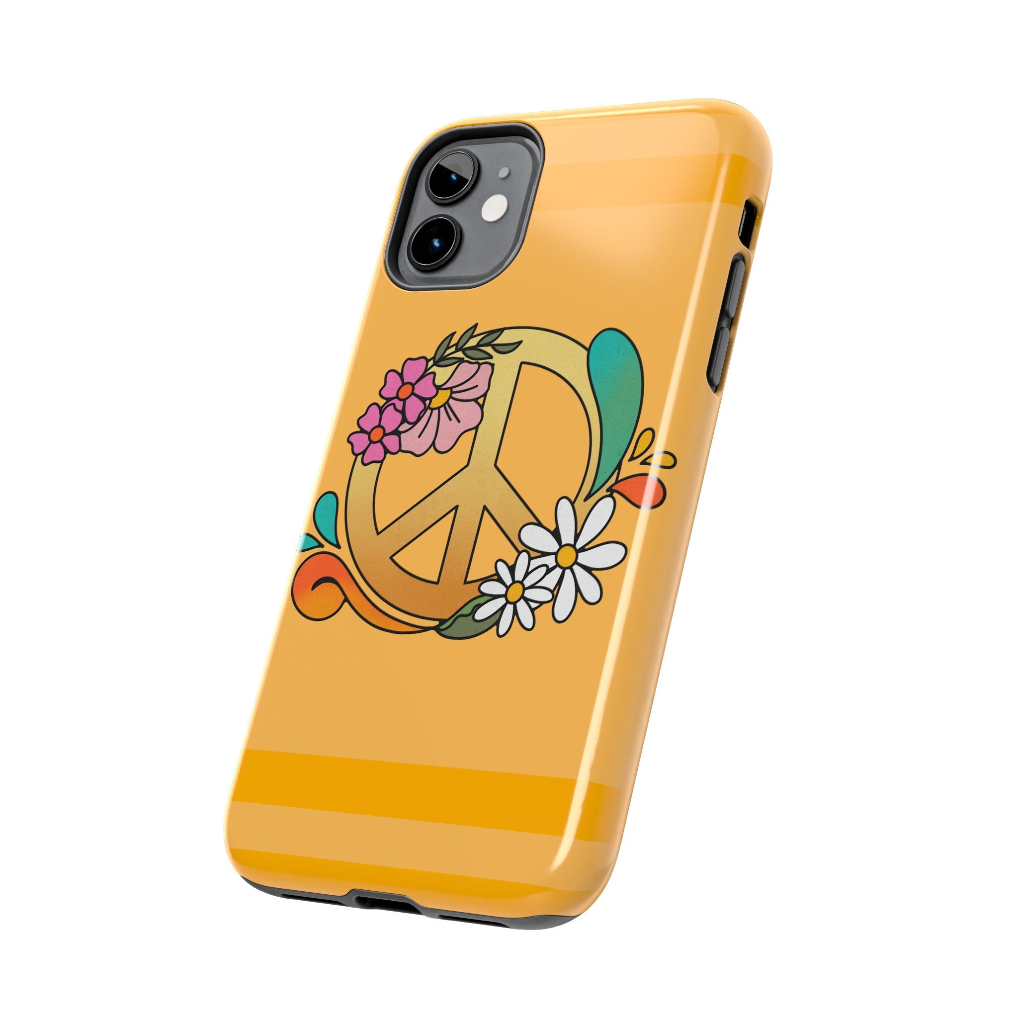 60s–70s Yellow Peace Sign Phone Case ✌️📱