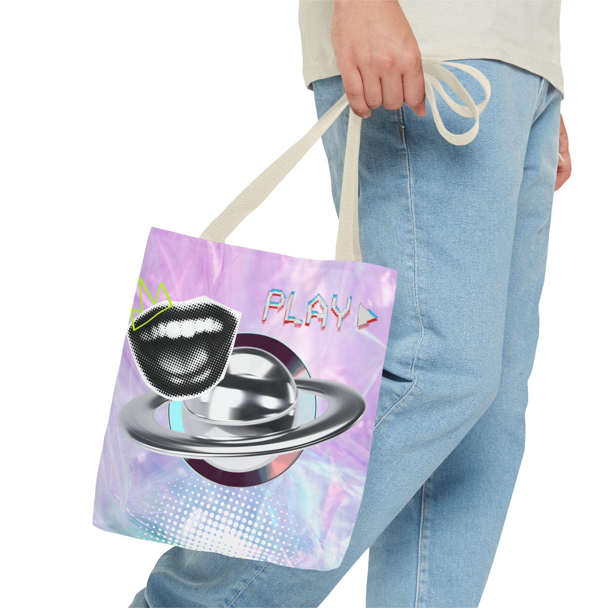 🪐💻 Y2K Saturn Start Button Tote Bag ✨🌈