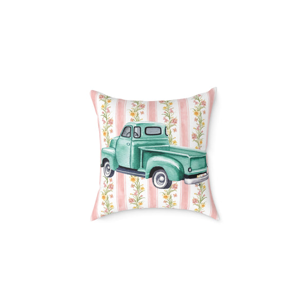 50s Vintage Floral Truck Canvas Pillow