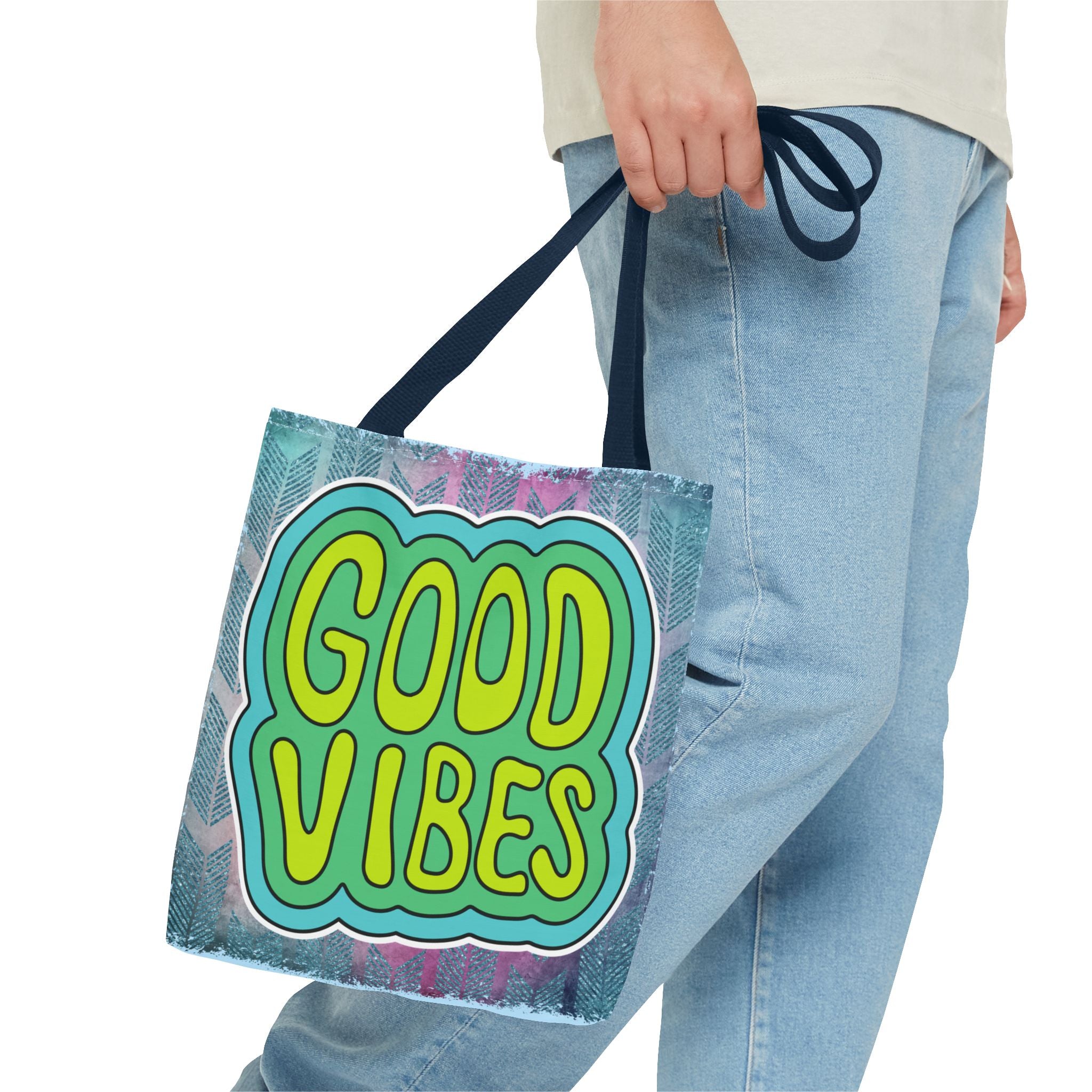 💚 70s Good Vibes Green & Blue Retro Throwback Tote Bag