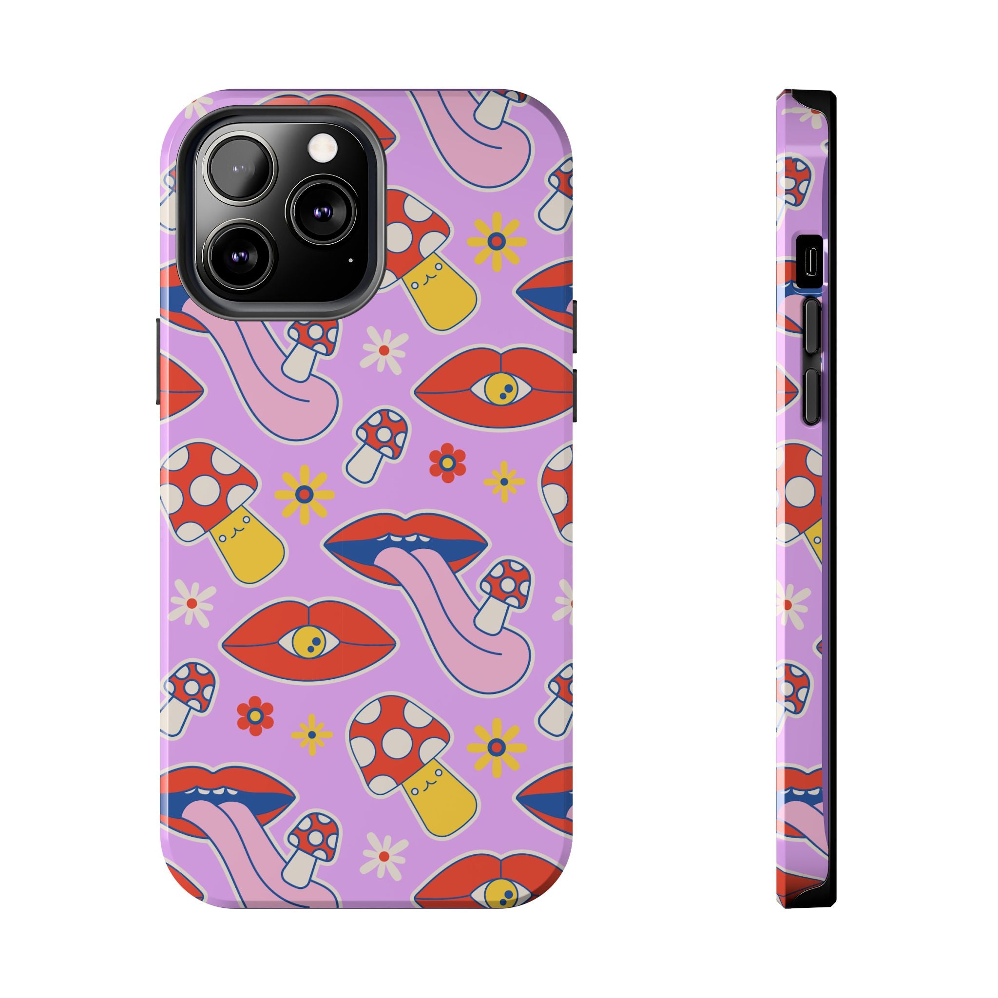 70s Lips Mushrooms Flower Power Purple Phone Case 💜🍄🌼