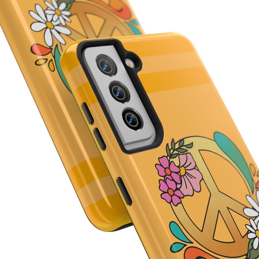 60s–70s Yellow Peace Sign Phone Case ✌️📱